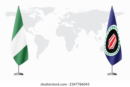 Nigerian and Bougainville flags for official meeting against background of world map.