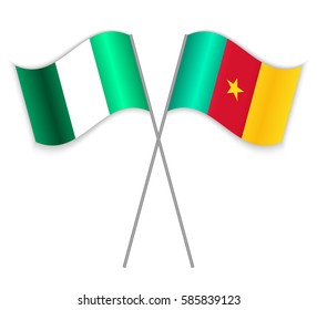 Nigerian and Cameroonian crossed flags. Nigeria combined with Cameroon isolated on white. Language learning, international business or travel concept.