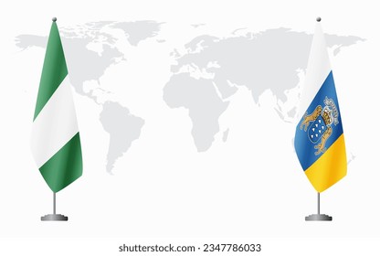 Nigerian and Canary Islands flags for official meeting against background of world map.