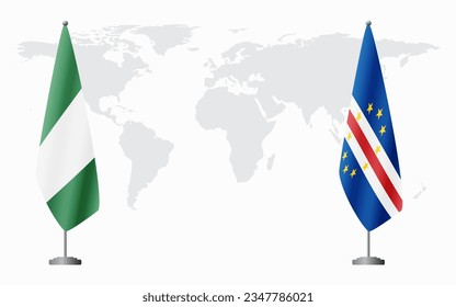 Nigerian and Cape Verde flags for official meeting against background of world map.