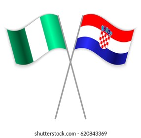 Nigerian and Croatian crossed flags. Nigeria combined with Croatia isolated on white. Language learning, international business or travel concept.