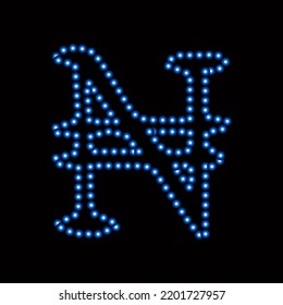 Nigerian currency vector sign with neon effect. Naira icon.