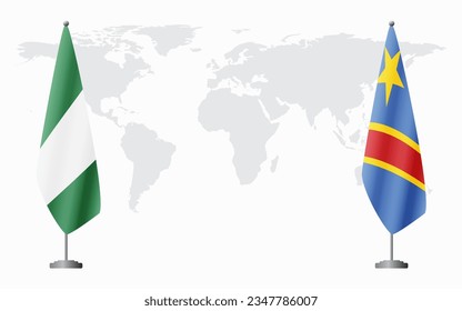 Banderas nigerianas y de la República Democrática del Congo para una reunión oficial en el fondo del mapa mundial.