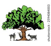 Nigerian Dwarf goat logo with a big tree on a separate white background