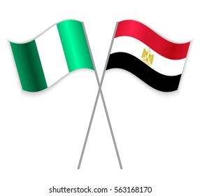 Nigerian and Egyptian crossed flags. Nigeria combined with Egypt isolated on white. Language learning, international business or travel concept.