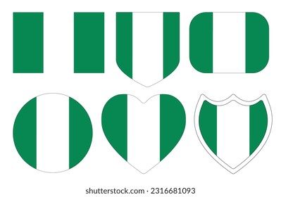 Nigerian flag in design shape set. Flag of Nigeria in design shape set.