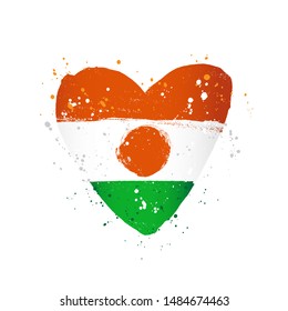 Nigerian flag in the form of a big heart. Vector illustration on a white background. Brush strokes are drawn by hand. Niger Independence Day.