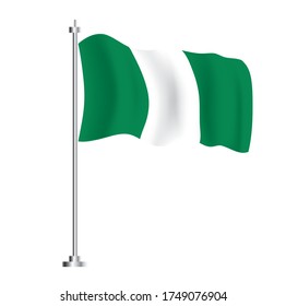Nigerian Flag. Isolated Wave Flag of Nigeria Country. Vector Illustration.