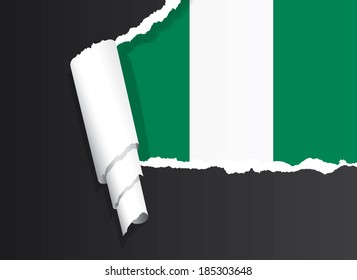 Nigerian flag under ripped paper vector illustration.