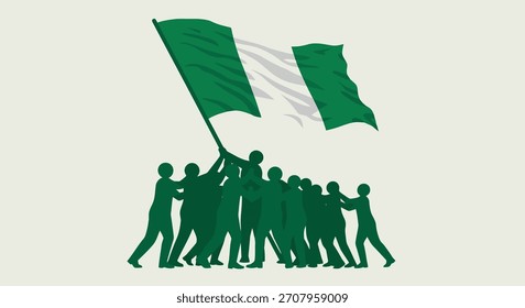 Bandera nigeriana ondeando la unidad de la multitud celebración del día de la independencia patriotismo Vector