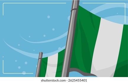 Nigerian flag, waving flags on flagpoles – background, banner, vector illustration