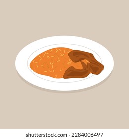 Nigerian Jollof Rice with Chicken - Flavorful Nigerian Jollof Rice with Chicken and Plantains Vector Illustration