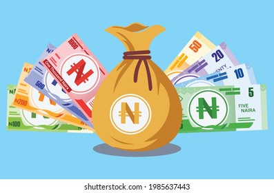 Nigerian Naira Banknotes Money sack bag Icon vector. Nigeria Currency, economy, investment, finance, and business element. Can be used for web, mobile, infographic and print.