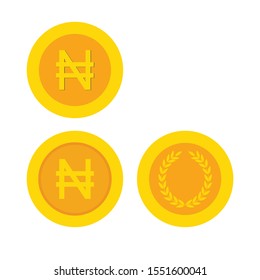 Nigerian Naira coisn   icon. Nigerian Naira flat sign money.  golden (yellow) icon coin  set vector