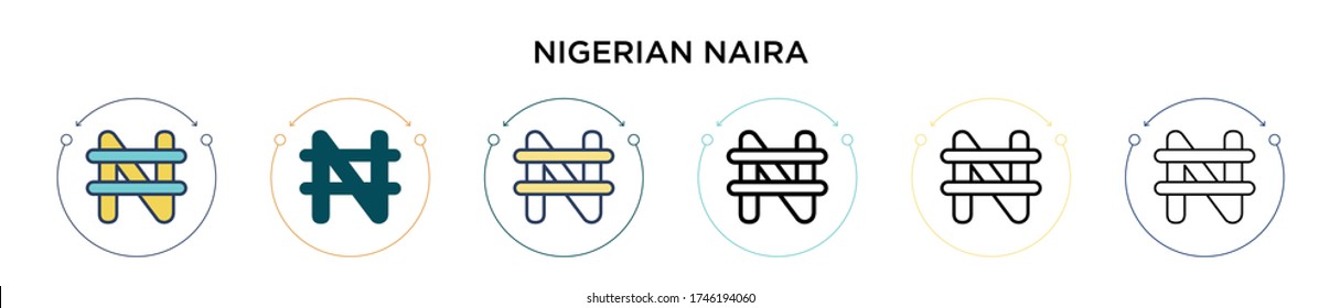 Nigerian naira icon in filled, thin line, outline and stroke style. Vector illustration of two colored and black nigerian naira vector icons designs can be used for mobile, ui, web