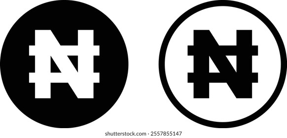 Nigerian naira icon in two styles isolated on white background . Naira icon vector