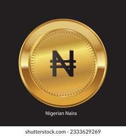Nigerian Naira NGN logo vector illustration. Nigerian Naira, NGN symbol on golden coin Isolated background.