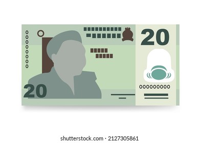 Nigerian Naira Vector Illustration. Nigeria money set bundle banknotes. Paper money 20 NGN. Flat style. Isolated on white background. Simple minimal design.