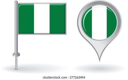 Nigerian pin icon and map pointer flag. Vector illustration.