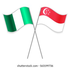 Nigerian and Singaporean crossed flags. Nigeria combined with Singapore isolated on white. Language learning, international business or travel concept.