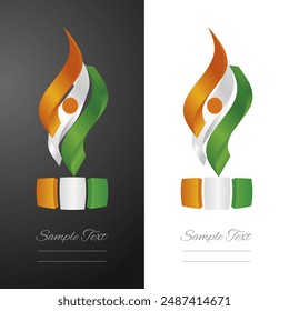 Nigerien abstract 3D wavy flag ribbon for fashion and industry labels. Niger 3D torch flame strip label sticker icon vector