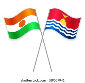 Nigerien and I-Kiribati crossed flags. Niger combined with Kiribati isolated on white. Language learning, international business or travel concept.