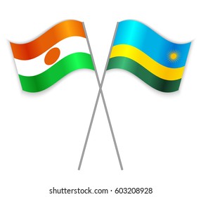 Nigerien and Rwandan crossed flags. Niger combined with Rwanda isolated on white. Language learning, international business or travel concept.