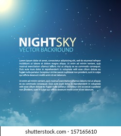 Nigh sky with stars and clouds for your presentation. Vector illustration.