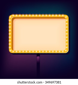 Night 3D board with neon lights. Retro sign with glowing lights, 3d frame, Vector illustration