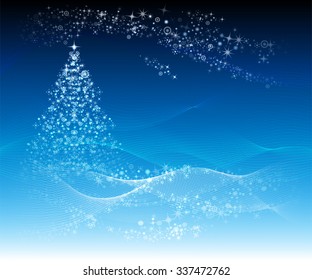 night abstract festive landscape with christmas tree and place for text, vector