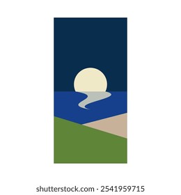 Paisagem abstrata noturna em estilo minimalista. Ilustração do vetor de cores.