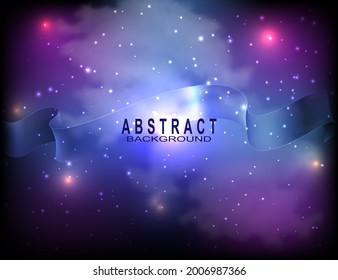 Night abstract sky with blue ribbon and stars.