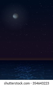 Night abstract vector background of the moon and the starry sky and the sea with moonlight