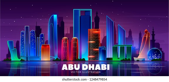 Night Abu Dhabi Skyline.Vector Illustration.