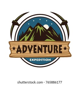 Night Adventure Mountain Climbing Logo Vector Template Design Icon