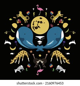 Night animal whale beautiful moon