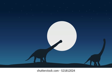 At night argentinosaurus landscape of silhouettes