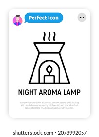 Night aroma lamp with candle thin line icon. Modern vector illustration.
