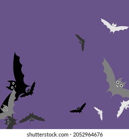 Night Attack Scary Purple Grey Bats Vector Illustration. Motion Gothic Black Colorful Wallpaper. Sky Retro Print Creepy Halloween Modern Design. Spooky Violet Eyes White Flying Bats Art Pattern.