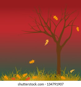Night autumn landscape.Vector nature background