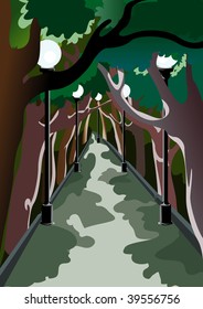 Night avenue in park (separate layer)