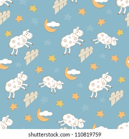 night baby seamless pattern with sheep