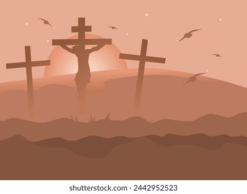 Night background of the cross of Jesus and Good Friday
