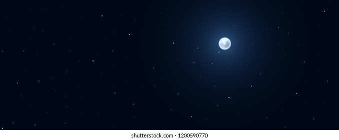 Night background with full moon on starry background.