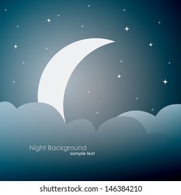 Night background. Moon with clouds in the background of the starry sky. Vector illustration