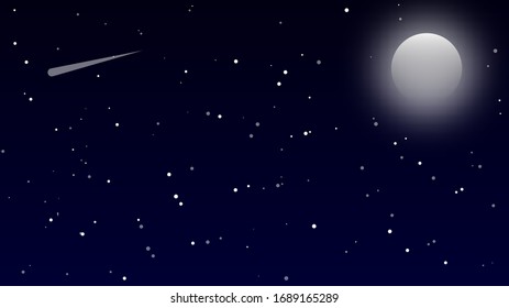 Night background, Moon and shining Stars on dark blue sky, illustration