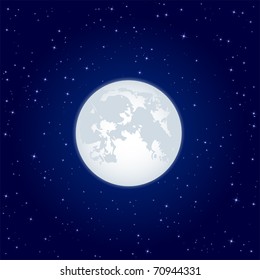 Night background, Moon and shining Stars on dark blue sky, illustration