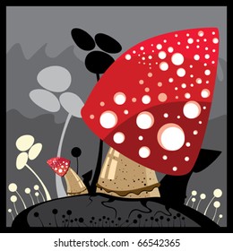 Night background with red Mushroom