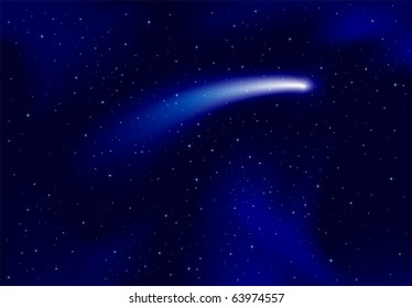 Night background, shining Stars and comet on dark blue sky, illustration