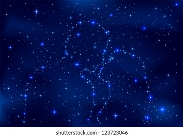Night background, shining stars in the form of two enamored, illustration.